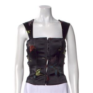 Kim Shui Black Silk Satin Corset Bustier Top Butterly - Jennie Kim Black Pink
